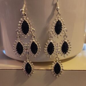 Silver And Black Fancy Dangle Earrings